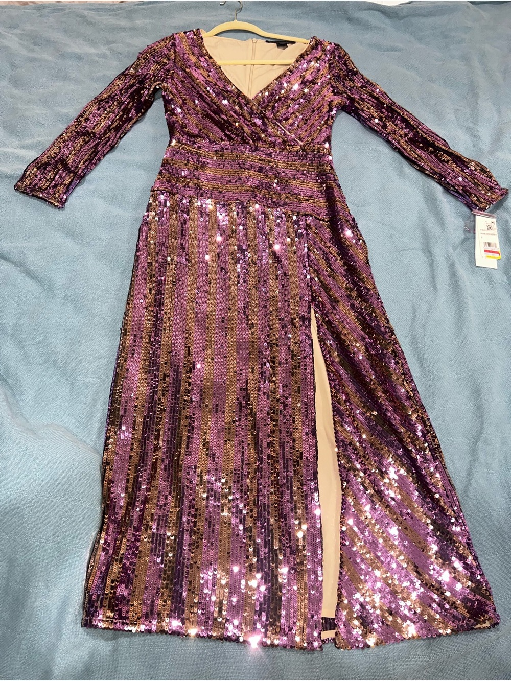 French Connection Purple Sequin Dress with Wrap Neckline